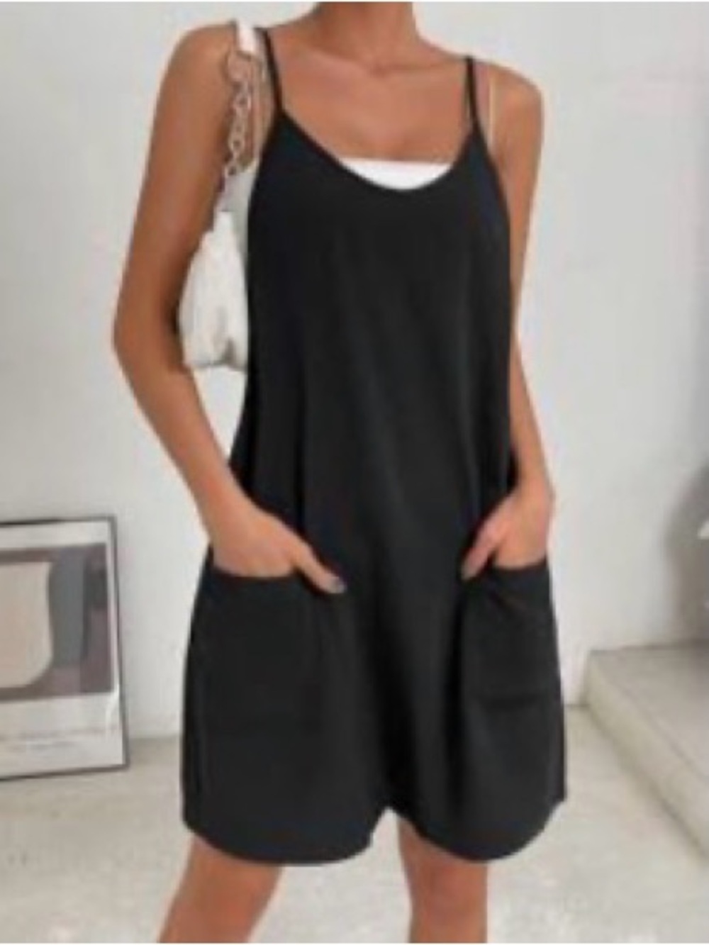 Black Sleeveless Pocket Romper
